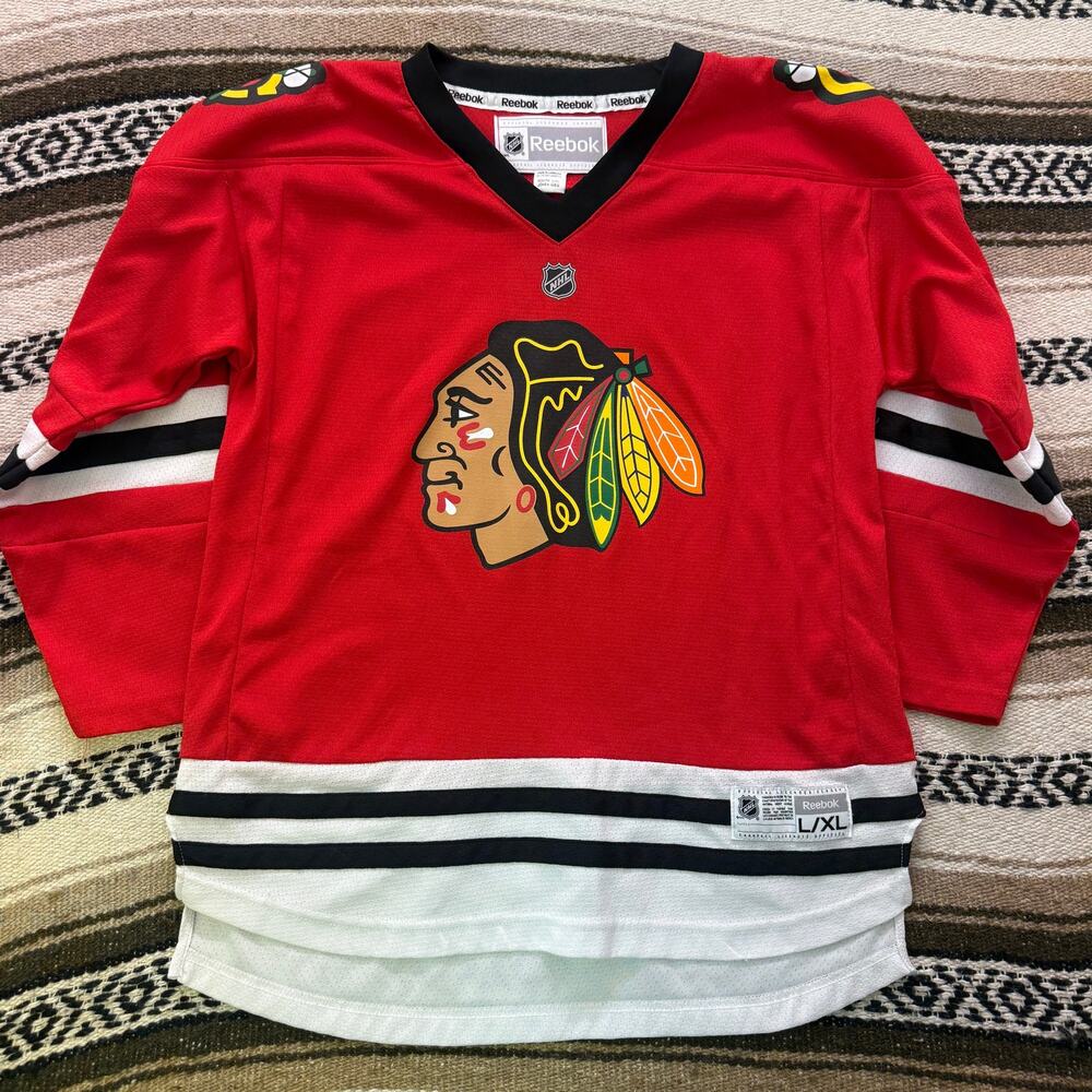 Youth Boys Reebok Chicago Blackhawks Red NHL Hockey Pullover Jersey Shirt L/XL